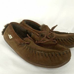 L L Bean Mens Brown Solid Round Toe Slip On Flat Moccasin Slipper Size 12 M